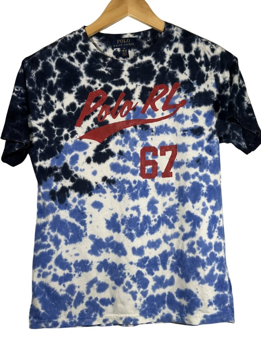 Polo Ralph Lauren Boys M 10-12 Tie Dye T Shirt Blue White RL 67 Graphic Cotton